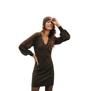 23322510-f606-women-s-long-sleeve-dress-freeman-t-porter-rosaland-plain-color-kombu-green